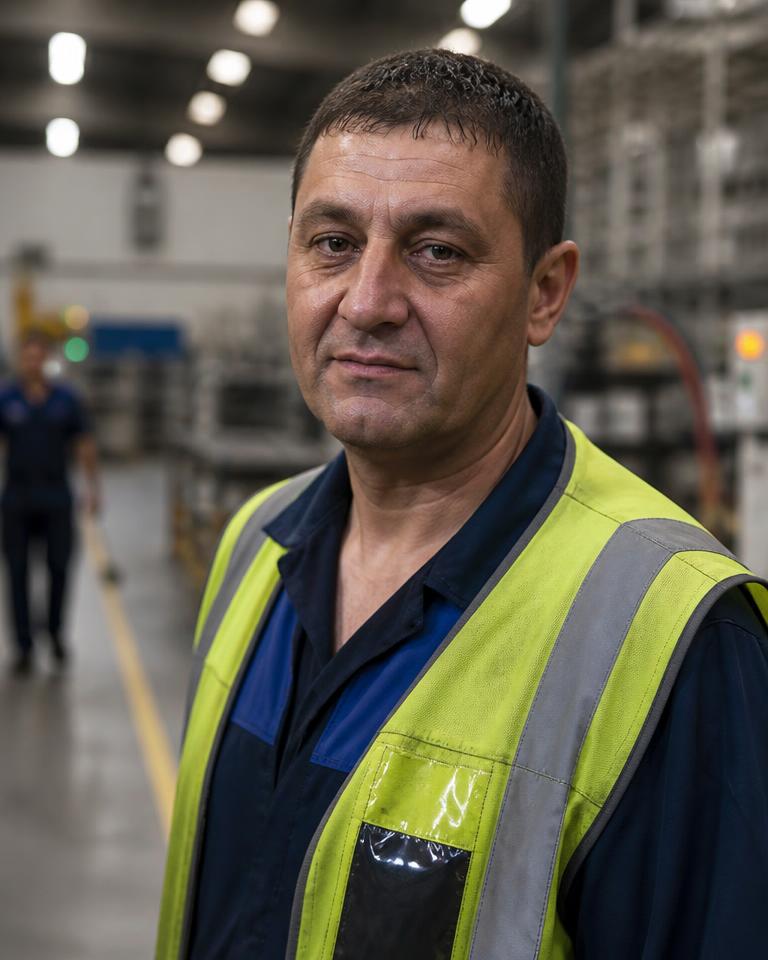 Adrian Munteanu, manager producție, într-o hală industrială