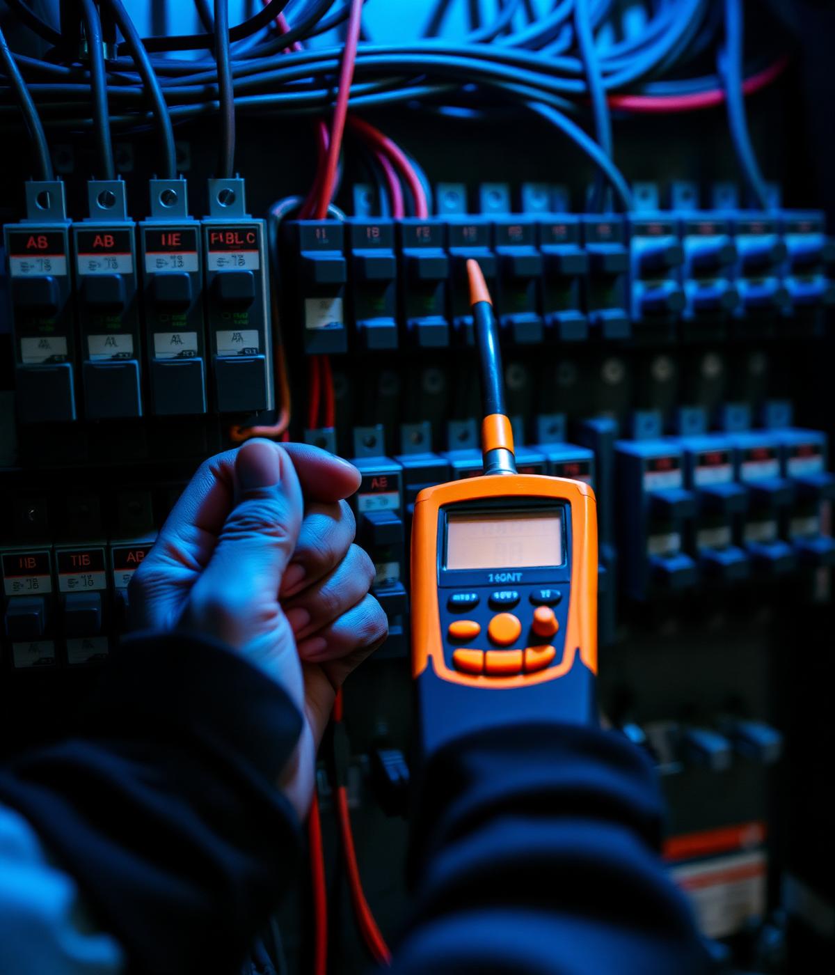 Aparat de măsură portocaliu folosit la un tablou electric industrial